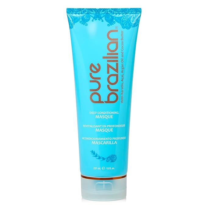 Pure Brazilian Deep Conditioning Masque with Brazilian Keratin, Acai & Arginine, Deep Conditioner Hair Treatment, 8 Fl Oz