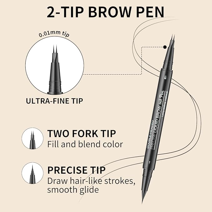 Microblading Eyebrow Pencil,2-in-1 Dual-Ended Eyebrow Pen with 2 Tip brow pen and Precise Brush-Tip,Brow Pen for Natural Waterproof and Long-Lasting Brows (Dark brown)