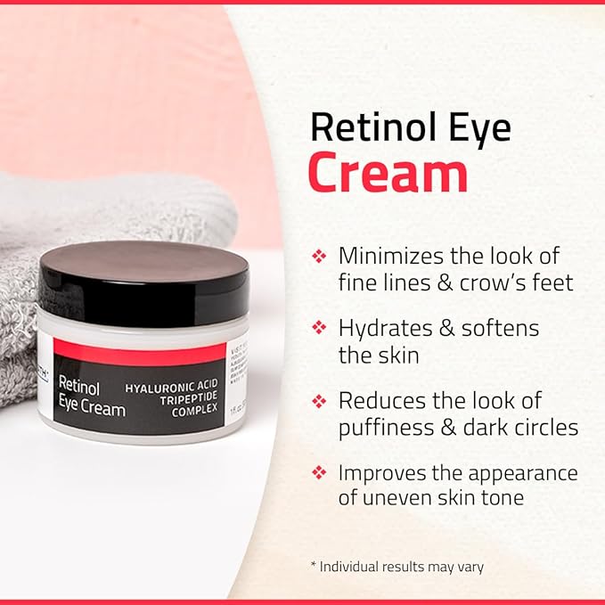 YEOUTH Retinol Eye Cream Anti Aging, Firming Under Eye Cream for Puffiness and Bags Under Eyes for Wrinkles and Dark Circles with Hyaluronic Acid and Tripeptides 1oz