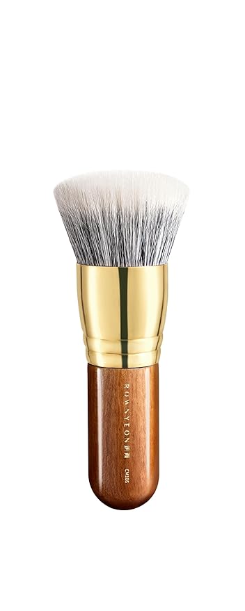 Desert Oak Series Dual Wool Powder Buffer Brush - 40mm Round Top for Airbrush Finish, White & Black Goat Hair Blend, Bubinga Handle & Brass Ferrule (CM 186)