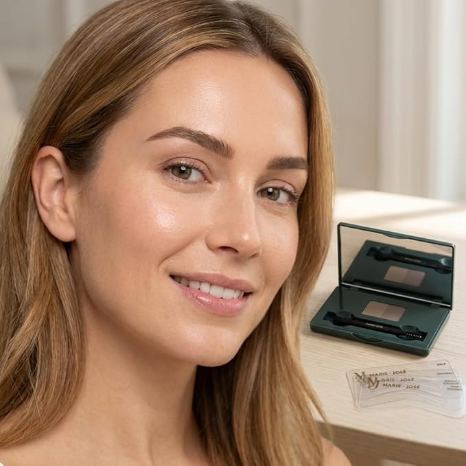 Marie-José Dark Blonde & Light Brown Duo Brow Powder Kit – Waterproof Eyebrow Powder with 6 Reusable Stencils & Dual-Ended Brush, Long-Lasting Natural-Look Brow Makeup for Blondes & Fair Skin Tones