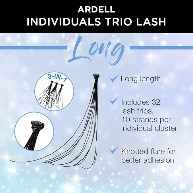Ardell False Eyelashes Individual Lashes Trios Long Black - DIY Lash Clusters, Flared Volume, Strip Eyelash Extensions, 4 Pack