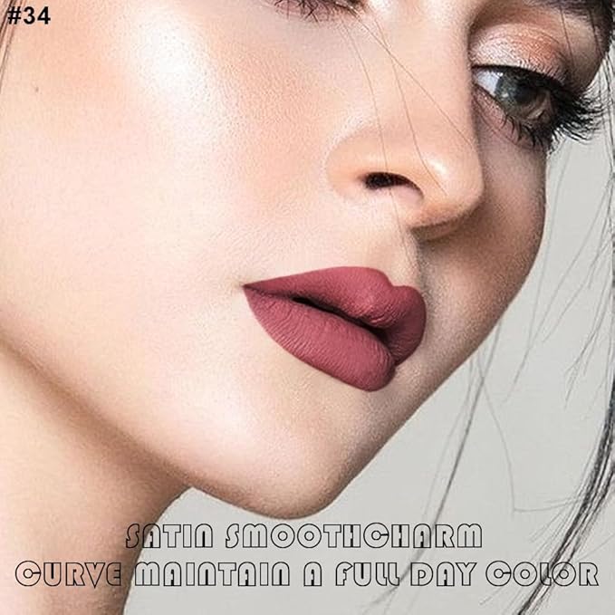 evpct 2Pcs Brick Red Neutral Nude Color Lip Liner and Matte Lipstick Makeup Sets Vegan Lipstick Lip Liner and Gloss Set Lip Stain Long Lasting Waterproof 24 hrs, 34#