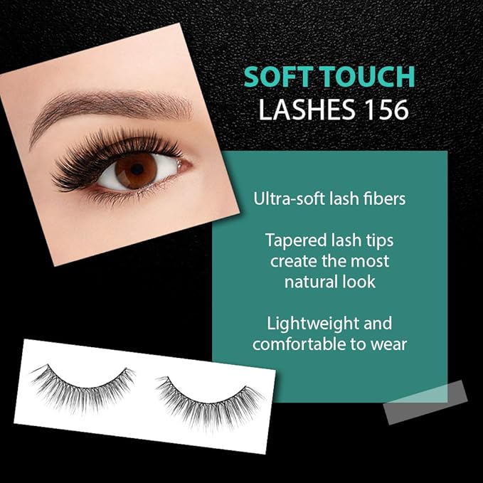 Ardell False Eyelashes, Soft Touch 156, Black - Ultra Lightweight Eyelash with Tapered Tips, Natural Looking Lashes, Eye Makeup for Women, 4 Pack