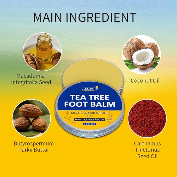 ASDToTio Tea Tree Foot Balm with Eucalyptus Oil for Cracked Heels, Extra Strength Moisturizer, 2 Fl Oz