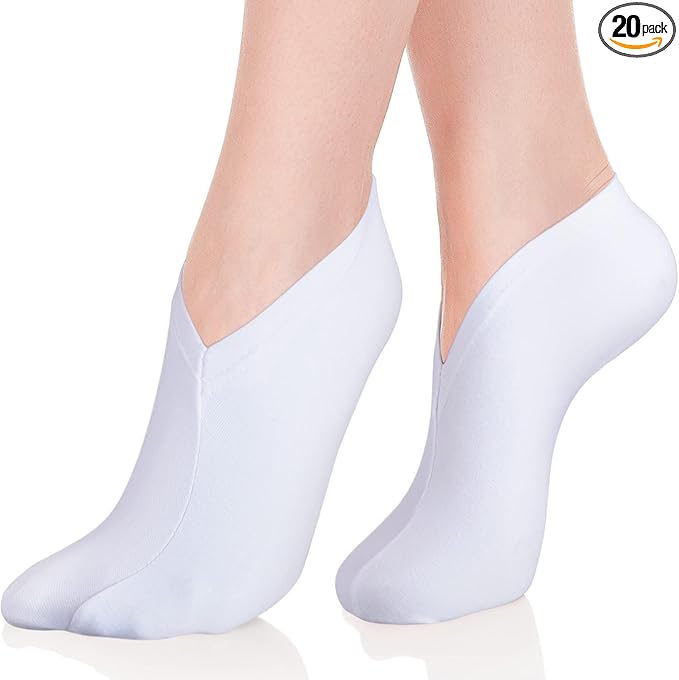 Geyoga 20 Pairs Moisturizing Socks Overnight for Dry Feet Spa Cotton Moisture Enhancing Cosmetic Socks for Women and Men, White