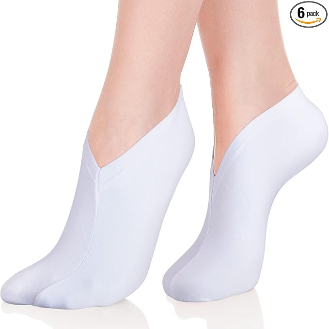 Geyoga 6 Pairs Moisturizing Socks Overnight for Dry Feet Spa Cotton Moisture Enhancing Cosmetic Socks for Women and Men, White