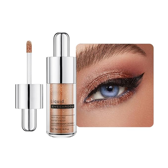 Orange Gold Shimmer Liquid Eyeshadow, High Pigment Blendable Eye Makeup for Older Women, Long Lasting Lightweight Travel Friendly Buildable, Suitable for All Eye Shapes, Glitter Finish 04#