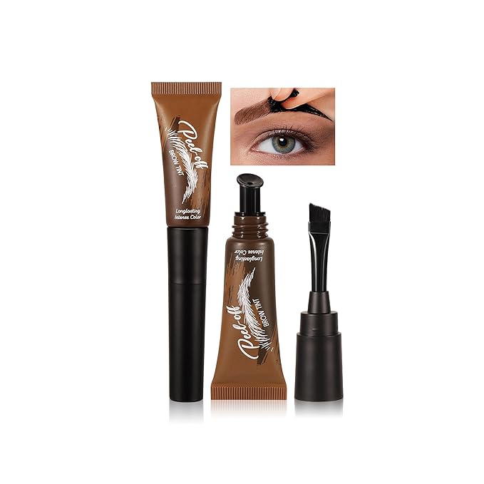 Eyebrow Gel Peel Off, Brow Tattoo with 150°Small Curved Tray, Temporary Eyebrow Tattoos Peel Off, Waterproof Brow Gel for Women Create Fuller & Defined Natural Brows Makeup(#01 Warm Brown)