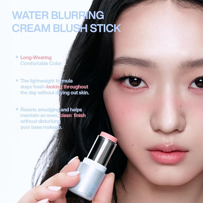 INTO YOU Cream Blush Stick Water Blurring, 5 in 1 Multi-purpose Makeup Balm Stick, Hydrating Blush Tint for Cheeks & Eyes, Lightweight, Long Wearing, Easy to Apply & Blend, BS02
