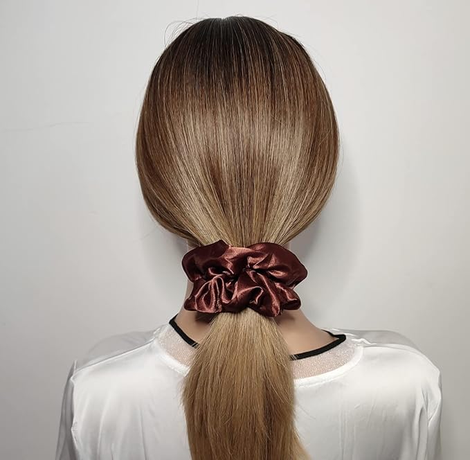 6 Pcs Satin Silk Scrunchies, Soft Hair Ties, Fashion Bands, Hair Bows, Ponytail Holders, Elastic Bracelets - Hair Accessories for Women and Girls (4.5 Inch, Yellow and Brown)