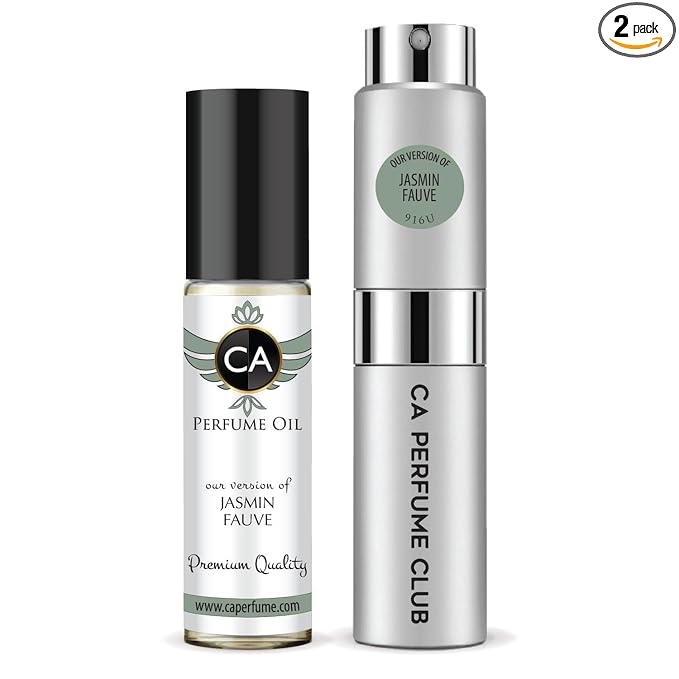 CA Perfume Duo Impression of Jasmin Fauve For Women And Men Perfume Layering Set Long Lasting Travel Size EDP + Body Oil Roll-On Bottle 0.27 Fl Oz+0.33 Fl Oz