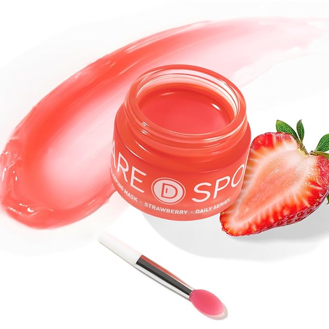 SPODARE Sleeping Lip Mask Strawberry - Overnight Lip Treatment, Lip Care Hydration, Repair for Dry Cracked Lips, Vitamin C, Soft and Nourished Lips Overnight, Christmas, with Shea Butter - 20g