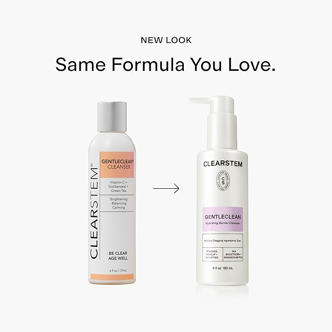 CLEARSTEM - GENTLECLEAN Vitamin C Infused Calming Wash - Facial Cleanser, Makeup Remover - Goldenseal + Green Tea - Facial Skin Care Products - Gluten Free, Cruelty Free - 6 fl oz / 180ml