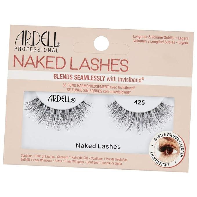 Ardell Naked Lashes Natural 425 with Invisiband – Natural-Looking False Eyelashes for Everyday Wear, Lightweight Strip, 4 Pairs