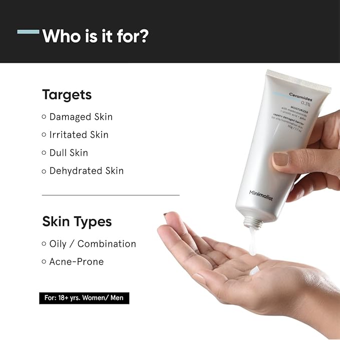 Minimalist Oily Skin Face Moisturizer for Barrier Repair | 0.3% Ceramide Madecassoside | For Women & Men | 1.7 Oz / 50 gm