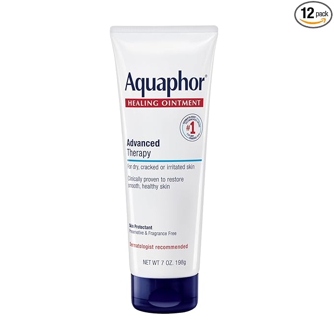 Aquaphor Healing Ointment Advanced Therapy Skin Protectant, Dry Skin Body Moisturizer, 7 Oz Tube (Pack of 12)