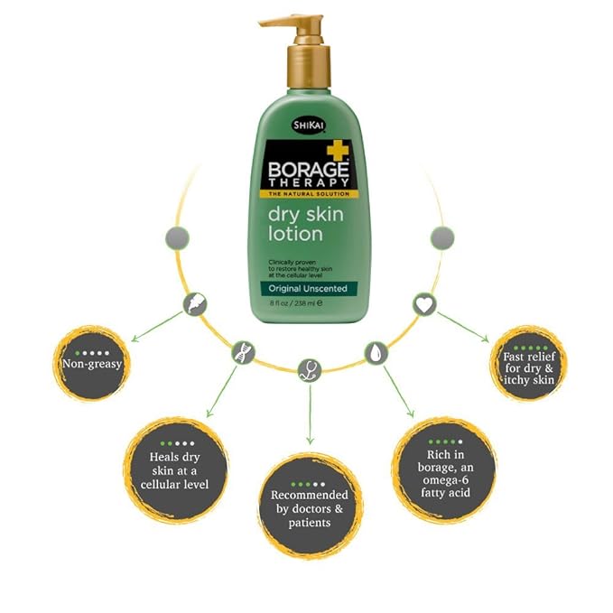ShiKai Borage Therapy Dry Skin Lotion Body Moisturizer (16 oz) Unscented Skincare | Hydrating Lotion for Dry Hands & Body | With Oatmeal & Shea Butter
