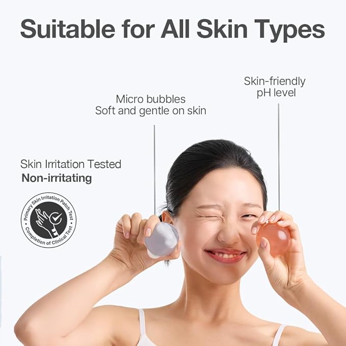 Naisture Be Bare Jelly Ball Cleanser, Daily Face Wash Korean Skin Care Cleanser Ball for Dry Skin with Squalane & Hyaluronic Acid for Skin Hydration and Moisturizing - Fresh Aqua (1.41oz)