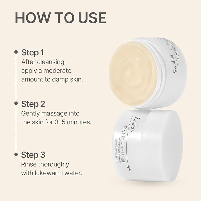9wishes Rice Powder Polish - Gentle Exfoliating Face and Body Scrub with Korean Rice, Facial Polish Removes Dead Skin and Blackheads, Smooth Skin, Korean Skincare - 100ml / 3.38 fl. oz.