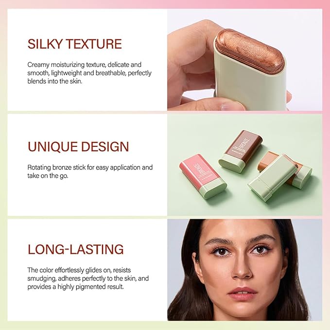 FYEBOO Multi-Use Makeup Blush Stick, Cream Blush Stick for Cheek & Eyes & Lips, Waterproof Natural Nude Makeup, 1#Warm Glow, Suitable for All Skin