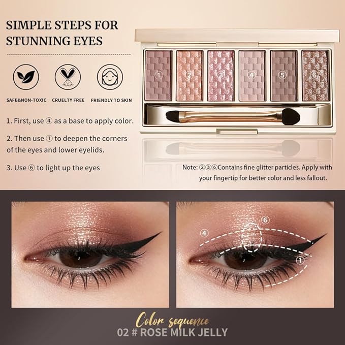 Rose Mauve Neutral Nude Eyeshadow Palette–6 Matte&Shimmer Shades, High Pigment Long-Lasting Blendable Eye Shadow Kit for Natural Everyday Makeup, Soft Glam Looks, Mature&Hooded Eyes, Paleta de Sombras