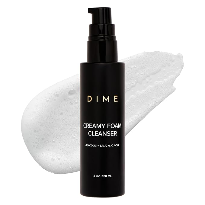 DIME Beauty Creamy Foam Cleanser - Daily Foaming Face Wash with Salicylic Acid & Glycolic Acid - Gentle Exfoliating Cleanser for Acne-Prone & Oily Skin, Vegan, Cruelty-Free, 4 oz / 120 ml