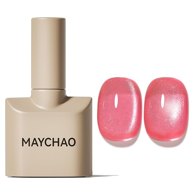 MAYCHAO 15ML Candy Pink Cat Eye Gel Nail Polish 1Pc Pink Glitter Holographic Magnetic Gel Polish with Magnet Soak Off UV/LED Nail Art Salon Manicure DIY at Home for Girls Women, 0.5O Z
