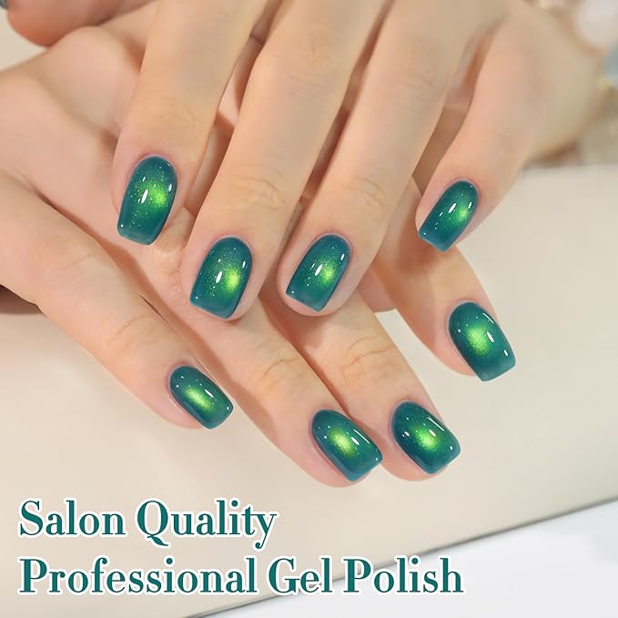 Double Rhythm 15ML Jelly Glass Cat Eye Gel Polish with Magnet Holographic Glitter Shimmer Translucent Sheer Color Salon Soak Off Magnetic Nail at Home (Mint Blue-MC1306)