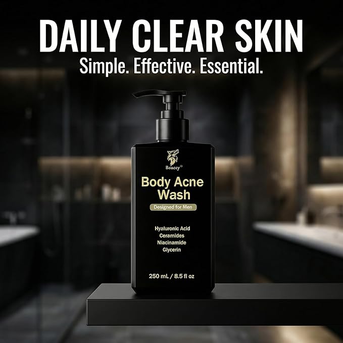 Men's Acne Body Wash, Acid Body Wash for Back, Chest & Shoulders, with Niacinamide, Glycolic Acid & Ceramides, 8.5 fl oz