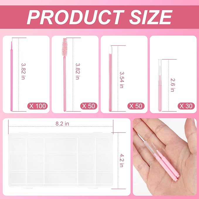 800 Pcs Pink Brow Lamination Supplies with Plastic Box Micro Eyebrow Lash Spoolies Set Disposable Lip Applicators Eyebrow Spoolies Brush Micro Swabs Interdental Brushes for DIY Eyelash Extensions