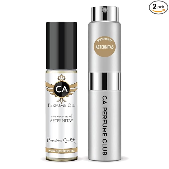 CA Perfume Duo Impression of Aeternitas For Women And Men Perfume Layering Set Long Lasting Travel Size EDP + Body Oil Roll-On Bottle 0.27 Fl Oz+0.33 Fl Oz