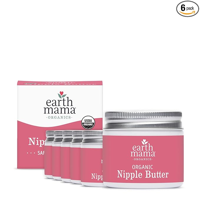 Earth Mama Organic Nipple Butter - 2 fl oz 6pk - Lanolin-Free Nipple Cream - Safe, Soothing Balm for Breastfeeding - Postpartum Essentials for Nursing