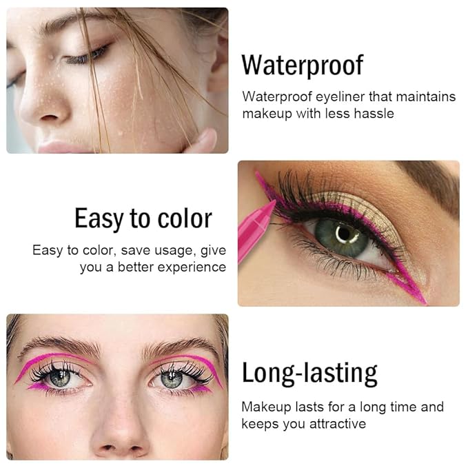 evpct Hot Pink Eyeliner Pencils for Eyes, Rose Hot Pink Colored Eye Liner Pencil Pen Makeup Waterproof Smudge Proof, Colored Gel Waterline Eyeliner Liquid, Face Eye Paint Stick Halloween Makeup 21