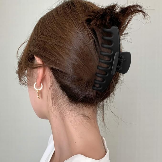 WHAVEL 6PCS Matte Plastic Large Black Hair Claw Clips For Thick Hair Jaw Clips Non-slip Ponytail Holder Hair Clip Clamps Teeth for Women and Girls