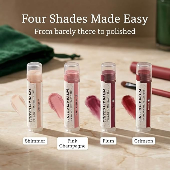 Earth's Daughter Tinted Lip Balm 4 Pack of Assorted Colors - Beeswax, Coconut Oil, Cocoa Butter, Vitamin E - Moisturize and Beautify - Paraben Free
