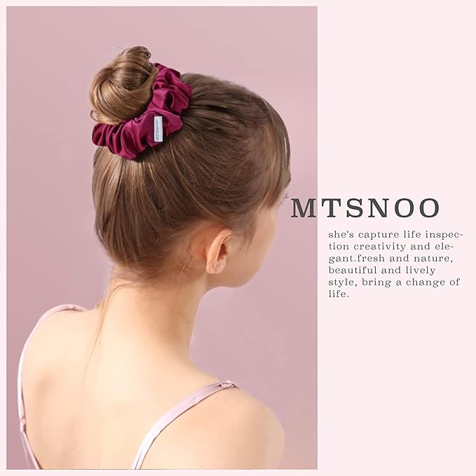 MTSNOO Silk Scrunchie for Hair Sleep, 100% Pure 22 Momme Mulberry Silk Scrunchies for Curly Hair with Elastic Band, 1 Pack, Deep Rose
