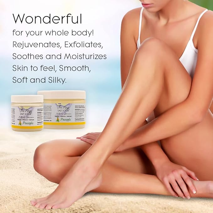 The Keys Salt Scrub -Sea Salt Scrub - Exfoliating Body Scrub with Wooden Spoon - Moisturizing Exfoliator for Hands, Foot, Bath, (12 Ounce (Pack of 3), Pineapple)