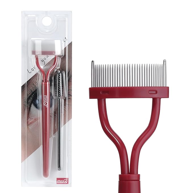 Eyelash Comb MSQ Eyelash Separator Mascara Applicator Eyelash Definer With Comb Cover Arc Designed Cosmetic Brushes Tool Red (1PCS)
