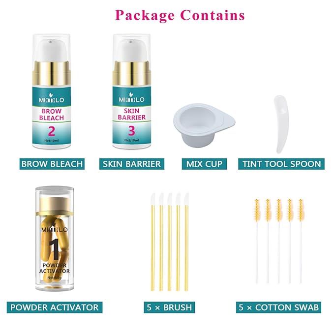 Eyebrow Color Lightening Cream, Brow Bleach Cream Kit Lighten Dark Brow Color, 5 Application Kit