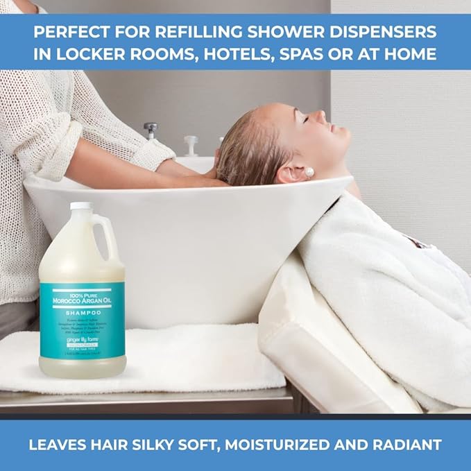 Ginger Lily Farms Salon Formula 100% Pure Morocco Argan Oil Shampoo for All Hair Types, 100% Vegan & Cruelty-Free, 1 Gallon Refill (Pack of 4)
