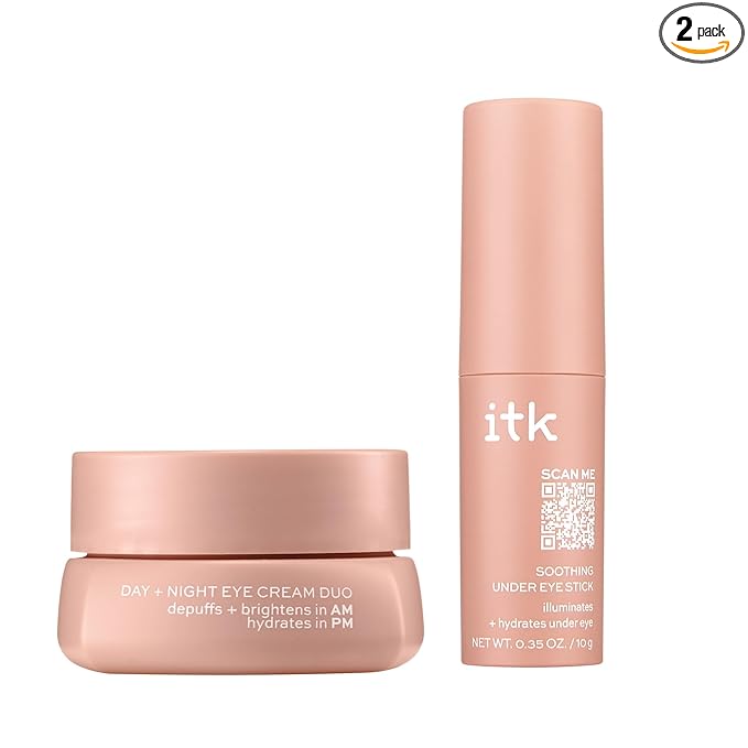 ITK Skincare Eye Cream Set - Caffeine Infused Under Eye Stick + Anti Aging Day + Night Eye Cream with Vitamin C and Ceramides - Brighten + Depuff - Hydrate, Firm + Reduce Puffiness - Skincare Set