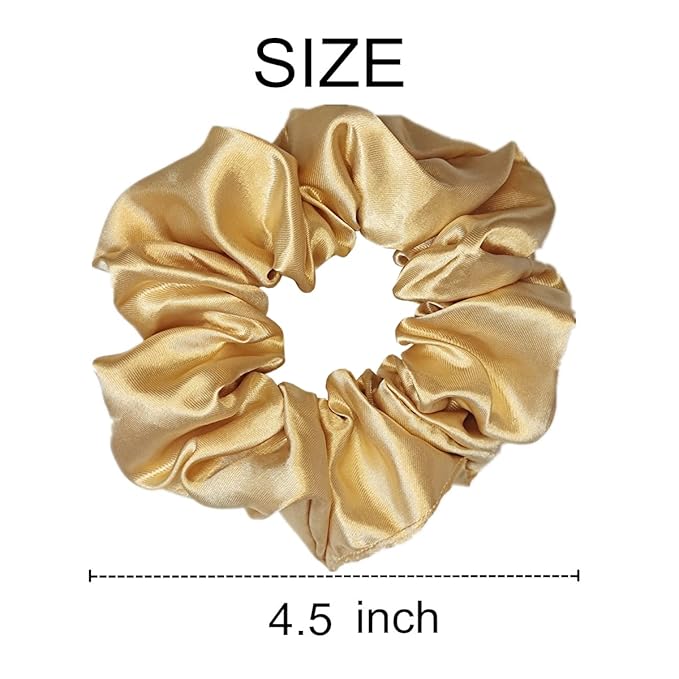 12 Pcs Satin Silk Scrunchies and Hair Accessories - Soft Ties, Fashion Bands, Bows, Ropes, Elastic Bracelets, Ponytail Holders for Women and Girls (4.5 Inch, Dark Gold)