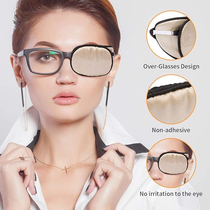 eZAKKA Eye Patches for Adults, Eye Patch for Glasses Silk Patch for Lazy Eye Amblyopia Strabismus and After Surgery (Brown+Black)
