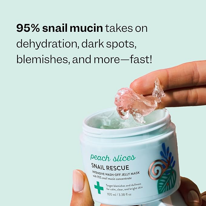 Peach Slices - Snail Rescue Intensive Wash-Off Jelly Mask (3.38 oz) - 95% Snail Mucin Concentrate - Gentle, Clear Skin - Cica, Birch Juice & Licorice - Clean & Cruelty Free - Korean Skin Care & Beauty