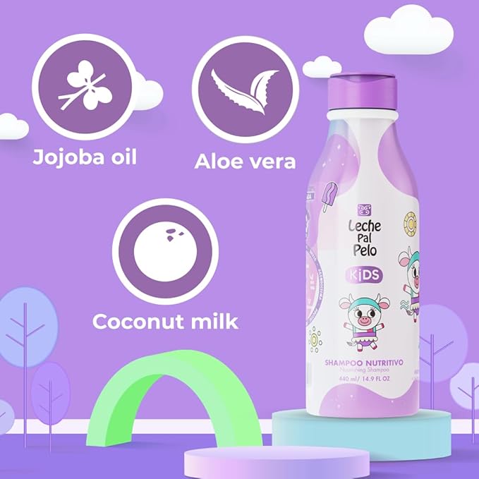 Leche Pal Pelo Kids Nourishing Shampoo - Gentle Daily Cleansing, Sulfate & Paraben-Free Formula with Jojoba, Coconut Milk, Aloe Vera - Hydrates, Defines, 14.9 fl.oz