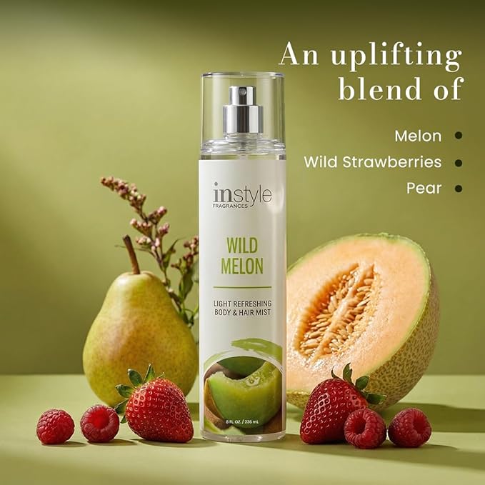 Instyle Fragrances Light Refreshing Body & Hair Mist, Wild Melon, Premium Women’s Body Spray, Infused with Panthenol, CLEAN, Vegan, Paraben-Free, Phthalate-Free, 8 Fluid Ounces