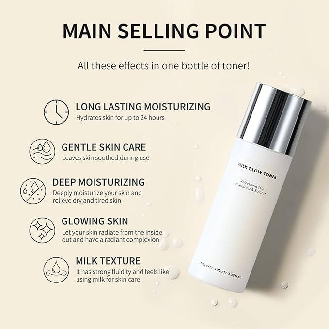 Milk Skin Toner, Deep Moisturizing Refreshing Skin Soothing Milky with Rice Bran Extract, Centella Asiatica Extract, Glow Milk Toner for Fresh, Cooling, Soothing, Makeup Prep Spray