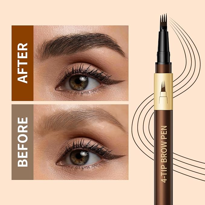 W3W Microblading Eyebrow Pencils For Women - Eyebrow Pen with 4-Fork-Tip Waterproof Brow Pencil Create Natural Hair-Like Brows, Last All Day, Microblading Eyebrow Pen, Dark Brown