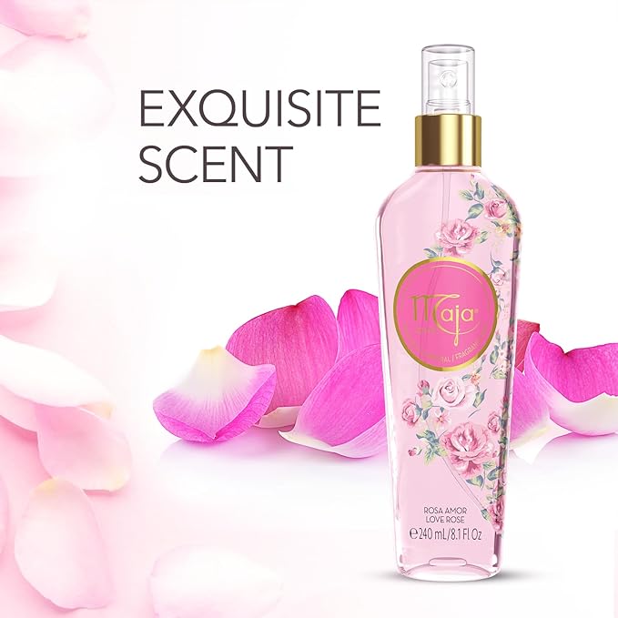 Maja Love Rose Body Spray for Women Light & Refreshing Mist with Rose and Fruity Notes, Long-Lasting Feminine Fragrance, Gentle on Skin, Classic Spanish-Inspired Design – 8.1 Fl Oz | 1-Pack
